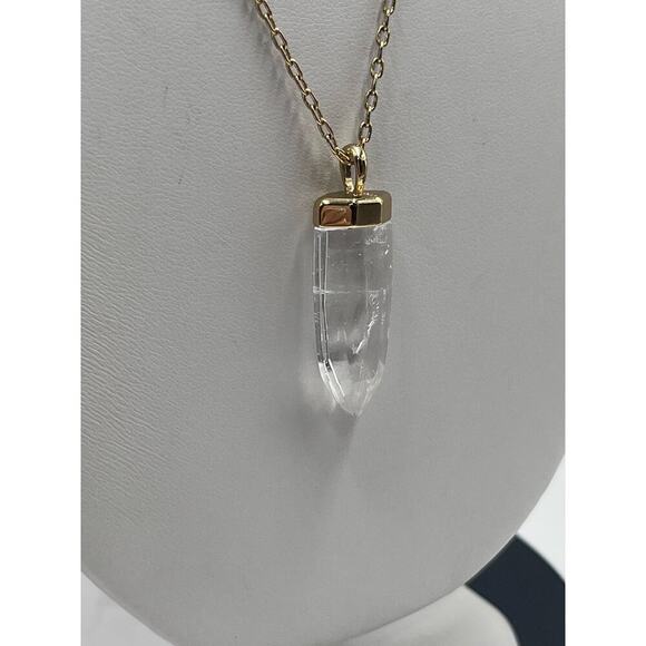 STELLA & DOT Gold Toned Chain Clear Quartz obelisk Amulet Pendant Necklace - Picture 4 of 14